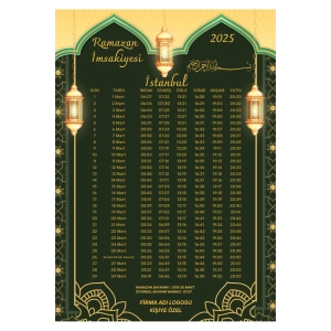 Ramazan İmsakiyesi Modern Kişiye Özel Tasarımlı Dijital Baskı 1000 Adet A4 300 gr Model 46