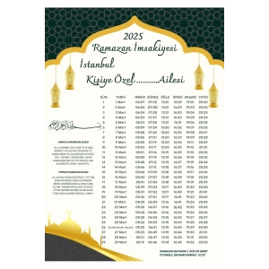 Ramazan İmsakiyesi Modern Kişiye Özel Tasarımlı Dijital Baskı 1000 Adet A4 300 gr Model 48