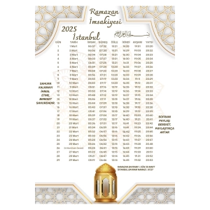 Ramazan İmsakiyesi Modern Kişiye Özel Tasarımlı Dijital Baskı 1000 Adet A4 300 gr Model 50