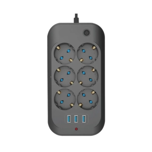 Termal Akım Korumalı, Çocuk Korumalı, 6’lı 2 Mt Uzatma Kablosu 6 X Priz, 3 X Usb