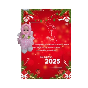 Yeni Yıl 2025 Kart Üzerinde Anahtarlık (Kişiye Özel Yazı Yazdırılabilir) Tütü Bebek