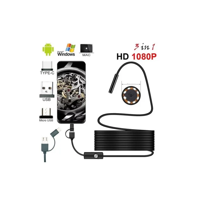 Endoskop 3 İn 1 Yılan Kamera Usb Micro Usb Type-c 20 Metre Sert Kablo