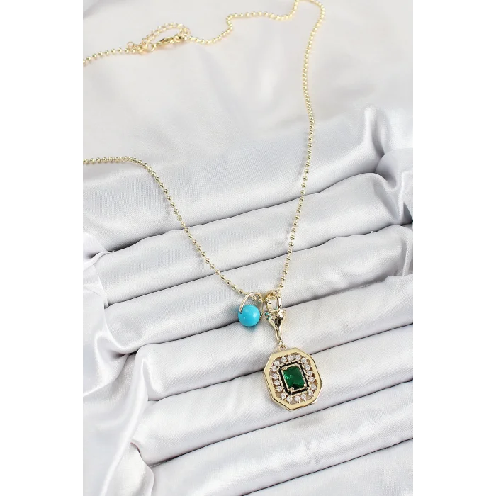 Gold Renk Pirinç Zirkon Taşlı Kadın Serenay Kolyesi