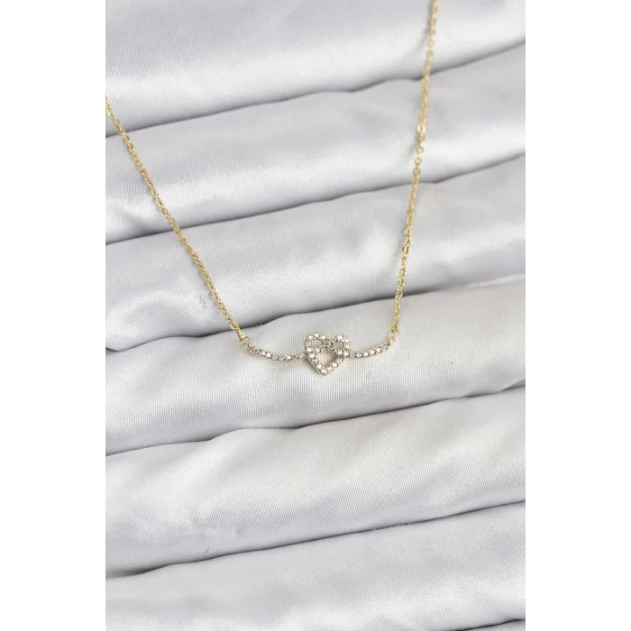 Pirinç Gold Renk Düğüm Kalp Model Kadın Kolye