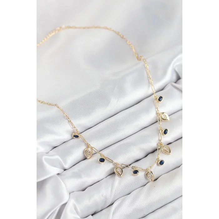 Pirinç Zirkon Taşlı Sallantılı Damla Model Gold Renk Kadın Kolye