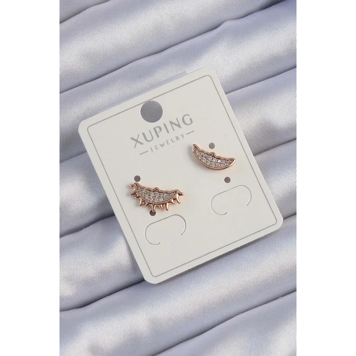 Xuping Rose Renk Zirkon Taşlı Ay ve Güneş Tasarımlı Küpe