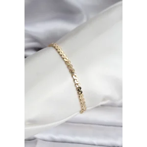 14K Gold Renk Kaplama Ezme Yılan Zincir Model CM Kadın Bileklik