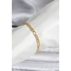 14K Gold Renk Kaplama Lazerli Zincir Model CM Kadın Bileklik