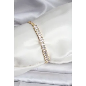 14K Gold Renk Kaplama Zirkon Taşlı Baget Model CM Kadın Bileklik