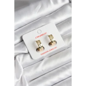 14K Gold Renk Kaplama Zirkon Taşlı Halka Model CM Kadın Küpe