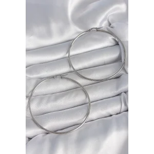 316 Çelik Gümüş Renk 63 mm Halka Model Kadın Küpe