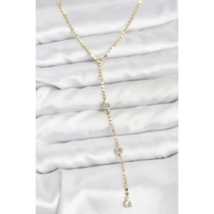 316L Çelik Gold Renk Ezme Zincir Model Y Kadın Kolye