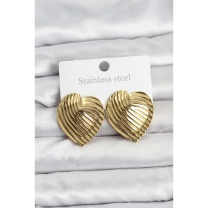316L Çelik Gold Renk Kalp Model Kadın Küpe