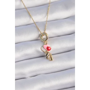 316L Çelik Gold Renk Renkli Kalp Figür Charm Model Kadın Kolye