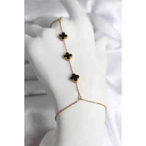 316L Çelik Gold Renk Siyah Yonca Model Kadın Şahmeran