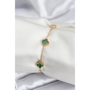 316L Çelik Gold Renk Yeşil Baby Boy Yonca Kadın Bileklik
