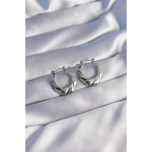 316L Çelik Gümüş Renk Kıvrımlı Görünüm Geometrik Model Küpe