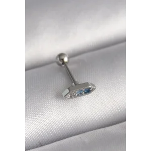 316L Çelik Gümüş Renk Mavi Zirkon Taşlı Tragus Piercing