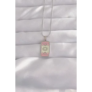 316L Çelik Gümüş Renk Pembe Mineli Ay Figür Tarot Kolye