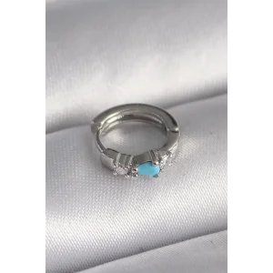 316L Çelik Gümüş Renk Zirkon Taşlı Mavi Boncuk Detay Tragus Piercing
