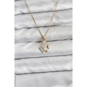 316L Çelik Zincir Gold Renk Balık Model Zirkon Taşlı Kadın Kolye