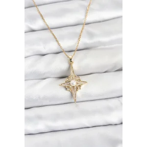 316L Çelik Zincir Gold Renk Kutup Yıldızı Model Zirkon Taşlı Kadın Kolye