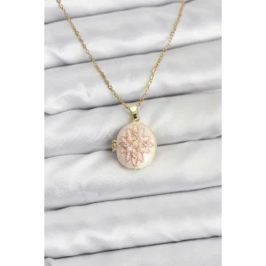 316L Çelik Zincir Gold Renk Mineli Lotus Model Açılabilir Kadın Kolye