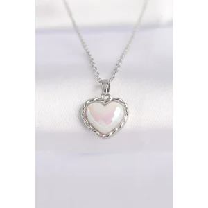 316L Çelik Zincir Gümüş Renk Beyaz Taşlı Bombeli Kalp Kolye