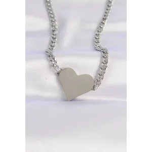 316L Çelik Zincir Gümüş Renk Düz Plaka Kalp Kolye