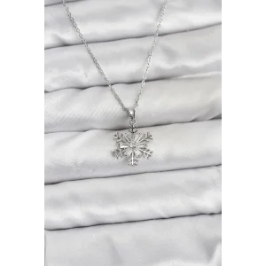 316L Çelik Zincir Gümüş Renk Kar Tanesi Model Zirkon Taşlı Kadın Kolye