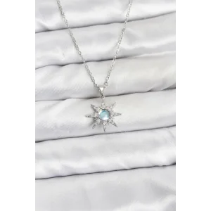 316L Çelik Zincir Gümüş Renk Kutup Yıldızı Model Zirkon Taşlı Kadın Kolye