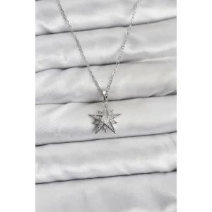 316L Çelik Zincir Gümüş Renk Yıldız Model Zirkon Taşlı Kadın Kolye