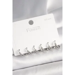 925 Ayar Gümüş Çivi Pirinç Gümüş Renk Kalp İşlemeli Halka Model Kadın Küpe Seti