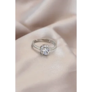 Ayarlamalı Gümüş Renk Metal Zirkon ve Kristal Taşlı Oval Model Yüzük
