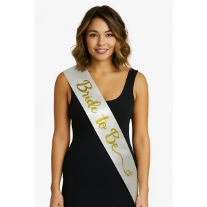 Beyaz Saten Üzerine El Yazısı İtalik Altın Bride To Be Kuşağı