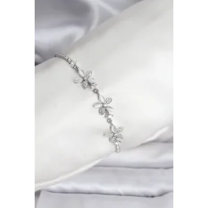 Çiçek Model Zirkon Taşlı Gümüş Renk Pirinç Su Yolu Kadın Bileklik