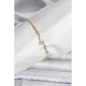 Çiçekli Model Zirkon Taşlı Gold Renk Su Yolu Kadın Bileklik
