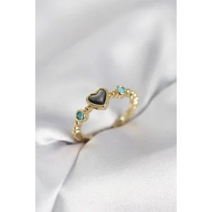 Gold Renk Hematit Taşlı Kadın Yüzük