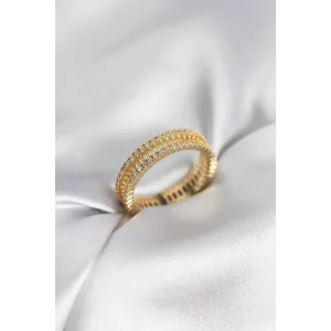 Gold Renk Minimal Zirkon Taşlı Kadın Yüzük