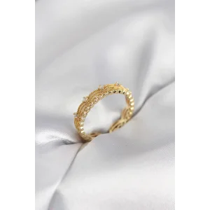 Gold Renk Motif Desenli Zirkon Taşlı Kadın Yüzük