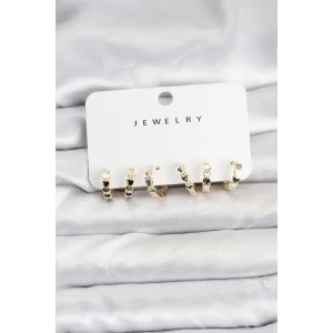 Gold Renk Pirinç Minimal Kalp Detaylı Kadın Küpe Seti