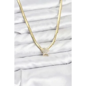 Gold Renk Pirinç Yıldız Zirkon Taşlı Kadın Kolye