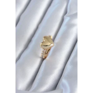 Gold Renk Pirinç Zirkon Taşlı Kalp Model Kadın Yüzük