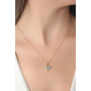 Gold Renk Su Yeşili Kelebek Figür Kadın Kolye