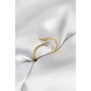 Gold Renk Yılan Model Zirkon Taşlı Kadın Yüzük