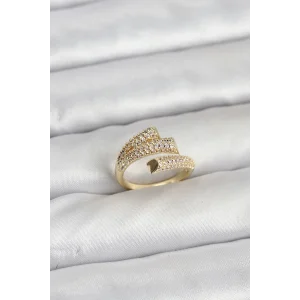 Gold Renk Zirkon Taşlı Pirinç Kadın Yüzük
