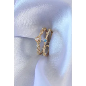 Gold Renk Zirkon Taşlı Taç Figür Pirinç Kadın Yüzük