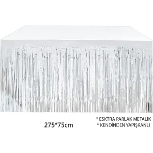 Gümüş Metalize Masa Eteği 275x75 Cm – Kendinden Yapışkanlı