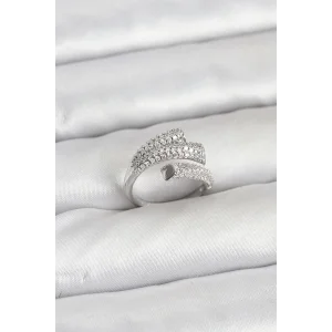 Gümüş Renk Zirkon Taşlı Pirinç Kadın Yüzük