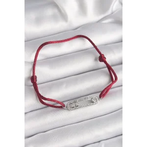 Kırmızı İpli Asansörlü Zirkon Taşlı Gümüş Messika Model Kadın Bileklik
